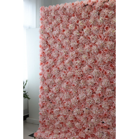 pink roses and hydrangeas cloth roll up flower wall fabric hanging curtain plant wall event party wedding backdrop