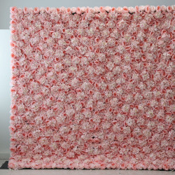 pink roses and hydrangeas cloth roll up flower wall fabric hanging curtain plant wall event party wedding backdrop