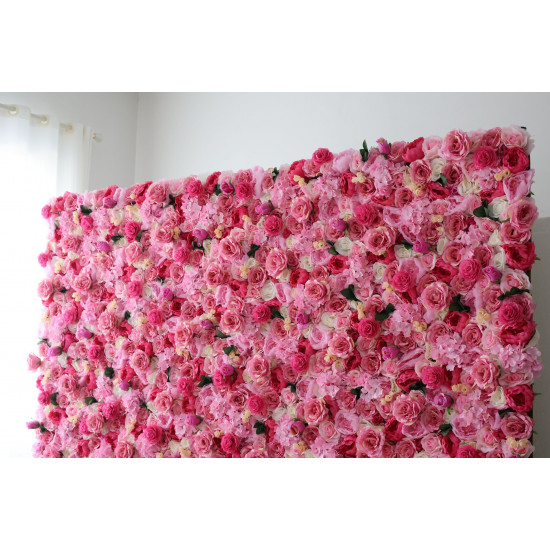 pink roses and hydrangeas cloth roll up flower wall fabric hanging curtain plant wall event party wedding backdrop