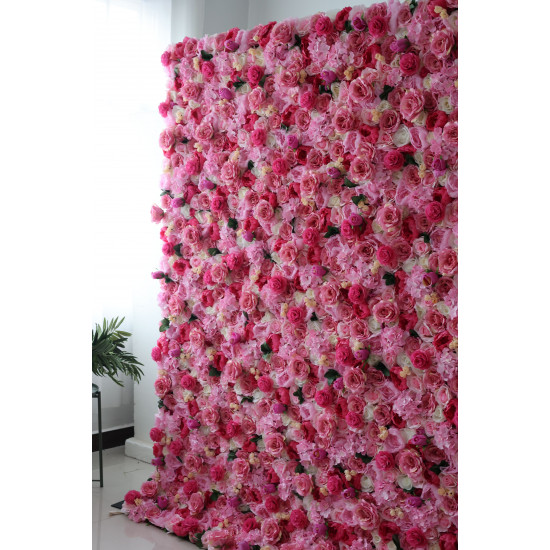 pink roses and hydrangeas cloth roll up flower wall fabric hanging curtain plant wall event party wedding backdrop