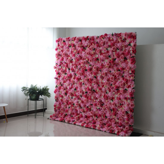 pink roses and hydrangeas cloth roll up flower wall fabric hanging curtain plant wall event party wedding backdrop