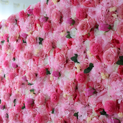 pink roses and hydrangeas cloth roll up flower wall fabric hanging curtain plant wall event party wedding backdrop