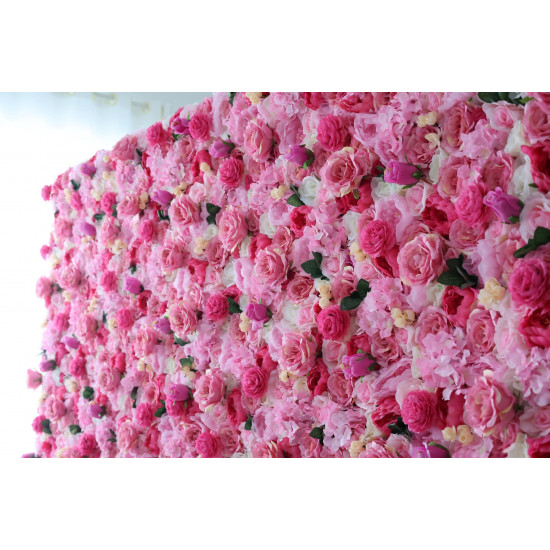 pink roses and hydrangeas cloth roll up flower wall fabric hanging curtain plant wall event party wedding backdrop