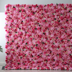 pink roses and hydrangeas cloth roll up flower wall fabric hanging curtain plant wall event party wedding backdrop