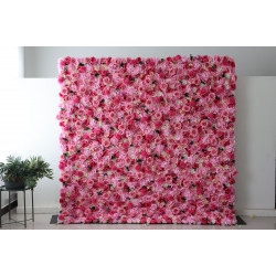 pink roses and hydrangeas cloth roll up flower wall fabric hanging curtain plant wall event party wedding backdrop