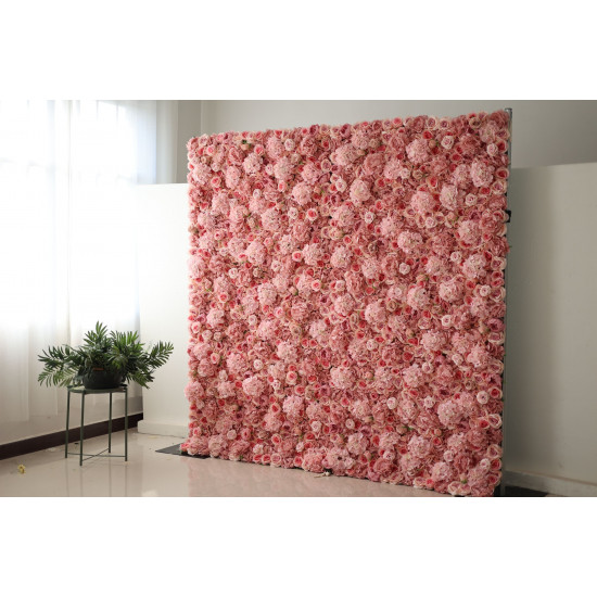 pink roses and hydrangeas cloth roll up flower wall fabric hanging curtain plant wall event party wedding backdrop