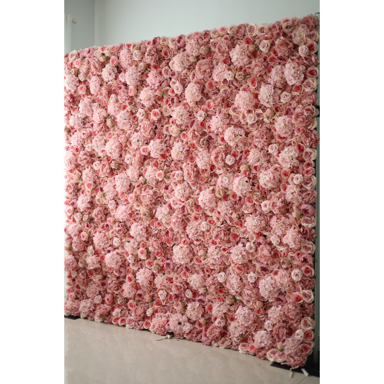 pink roses and hydrangeas cloth roll up flower wall fabric hanging curtain plant wall event party wedding backdrop