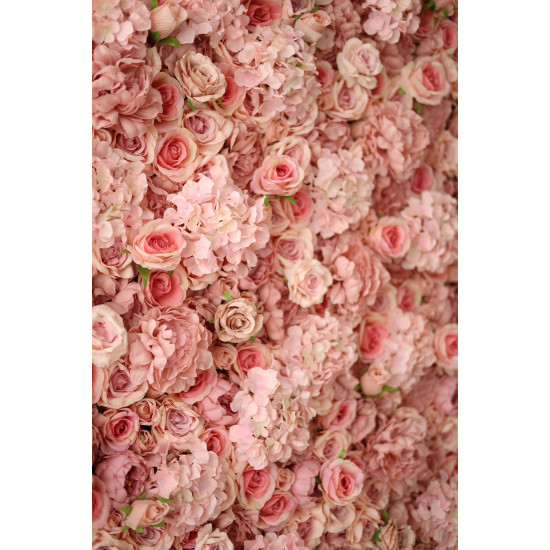 pink roses and hydrangeas cloth roll up flower wall fabric hanging curtain plant wall event party wedding backdrop