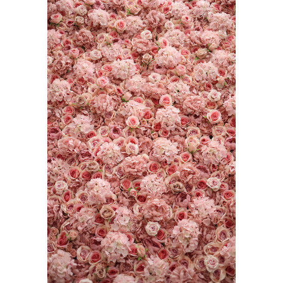 pink roses and hydrangeas cloth roll up flower wall fabric hanging curtain plant wall event party wedding backdrop