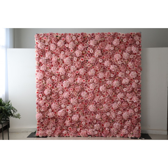 pink roses and hydrangeas cloth roll up flower wall fabric hanging curtain plant wall event party wedding backdrop