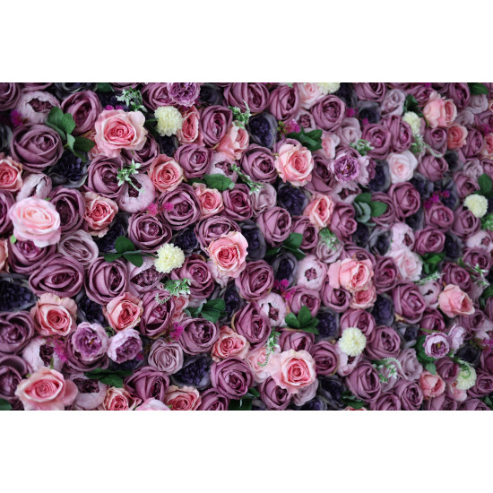 pink roses and peonies and green leaves cloth roll up flower wall fabric hanging curtain plant wall event party wedding backdrop