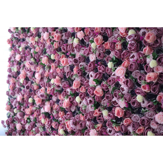 pink roses and peonies and green leaves cloth roll up flower wall fabric hanging curtain plant wall event party wedding backdrop