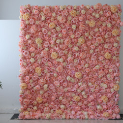 pink roses and peonies cloth roll up flower wall fabric hanging curtain plant wall event party wedding backdrop