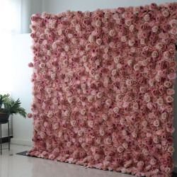 pink roses and peonies cloth roll up flower wall fabric hanging curtain plant wall event party wedding backdrop