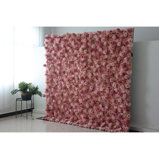 pink roses and peonies cloth roll up flower wall fabric hanging curtain plant wall event party wedding backdrop