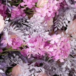 pink roses and purple hydrangeas cloth roll up flower wall fabric hanging curtain plant wall event party wedding backdrop