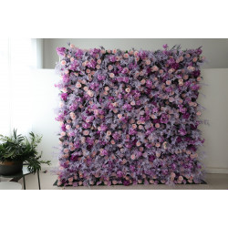 pink roses and purple hydrangeas cloth roll up flower wall fabric hanging curtain plant wall event party wedding backdrop