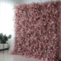 pink roses and silk fern cloth roll up flower wall fabric hanging curtain plant wall event party wedding backdrop