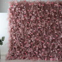 pink roses and silk fern cloth roll up flower wall fabric hanging curtain plant wall event party wedding backdrop