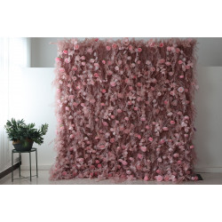 pink roses and silk fern cloth roll up flower wall fabric hanging curtain plant wall event party wedding backdrop