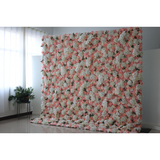 pink roses and white hydrangeas cloth roll up flower wall fabric hanging curtain plant wall event party wedding  backdrop