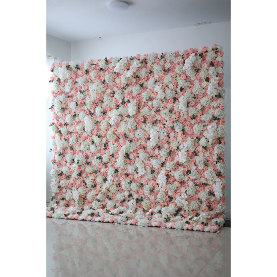 pink roses and white hydrangeas cloth roll up flower wall fabric hanging curtain plant wall event party wedding  backdrop