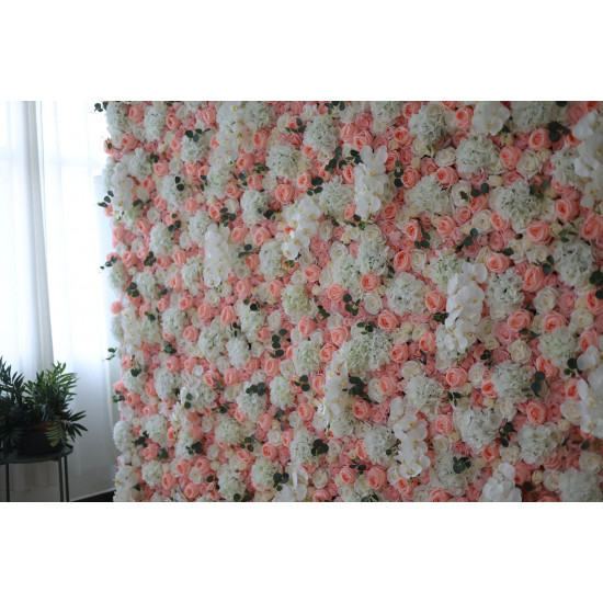 pink roses and white hydrangeas cloth roll up flower wall fabric hanging curtain plant wall event party wedding  backdrop