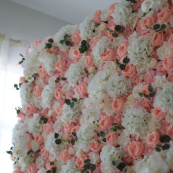 pink roses and white hydrangeas cloth roll up flower wall fabric hanging curtain plant wall event party wedding  backdrop