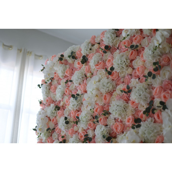 pink roses and white hydrangeas cloth roll up flower wall fabric hanging curtain plant wall event party wedding  backdrop