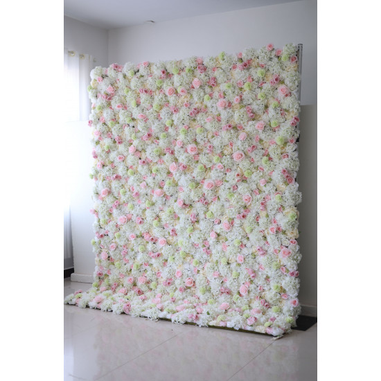 pink roses and white hydrangeas cloth roll up flower wall fabric hanging curtain plant wall event party wedding backdrop