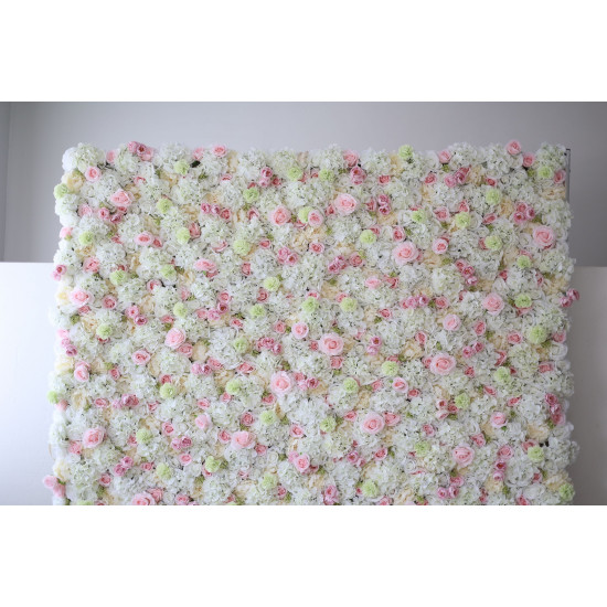 pink roses and white hydrangeas cloth roll up flower wall fabric hanging curtain plant wall event party wedding backdrop