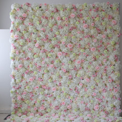 pink roses and white hydrangeas cloth roll up flower wall fabric hanging curtain plant wall event party wedding backdrop