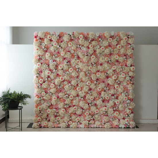 pink roses and white hydrangeas cloth roll up flower wall fabric hanging curtain plant wall event party wedding backdrop