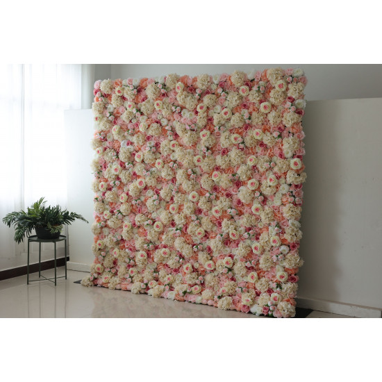 pink roses and white hydrangeas cloth roll up flower wall fabric hanging curtain plant wall event party wedding backdrop