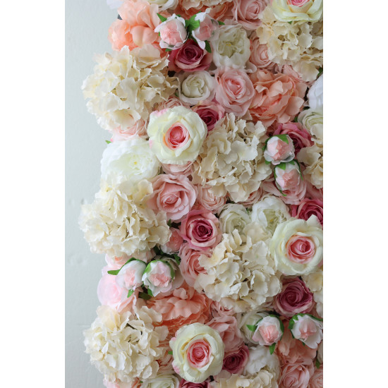 pink roses and white hydrangeas cloth roll up flower wall fabric hanging curtain plant wall event party wedding backdrop