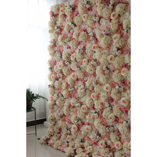 pink roses and white hydrangeas cloth roll up flower wall fabric hanging curtain plant wall event party wedding backdrop