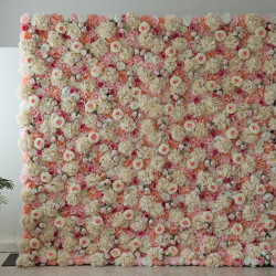 pink roses and white hydrangeas cloth roll up flower wall fabric hanging curtain plant wall event party wedding backdrop