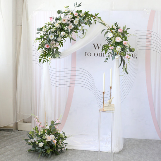 pink wedding arch flowers, pink artificial wedding flowers, diy wedding flowers, wedding faux flowers