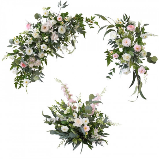 pink wedding arch flowers, pink artificial wedding flowers, diy wedding flowers, wedding faux flowers