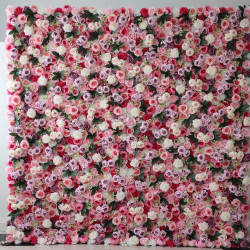 purple and pink roses and green leaves cloth roll up flower wall fabric hanging curtain plant wall event party wedding backdrop