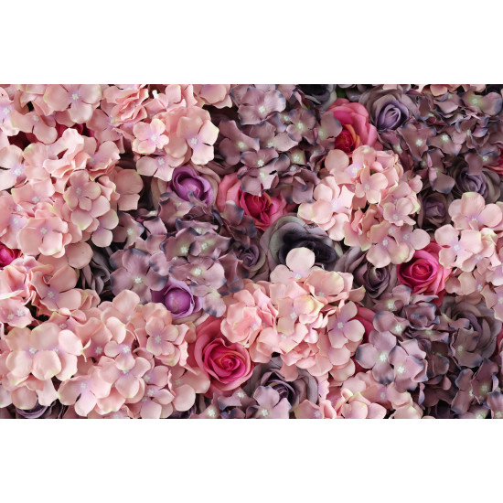 purple and pink roses and hydrangeas cloth roll up flower wall fabric hanging curtain plant wall event party wedding backdrop