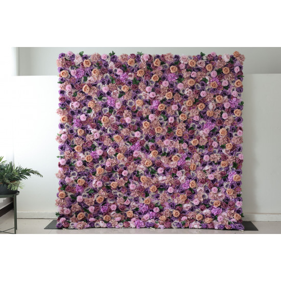 purple and pink roses and hydrangeas cloth roll up flower wall fabric hanging curtain plant wall event party wedding backdrop