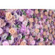 purple and pink roses and hydrangeas cloth roll up flower wall fabric hanging curtain plant wall event party wedding backdrop