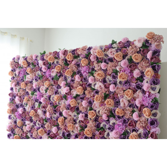 purple and pink roses and hydrangeas cloth roll up flower wall fabric hanging curtain plant wall event party wedding backdrop