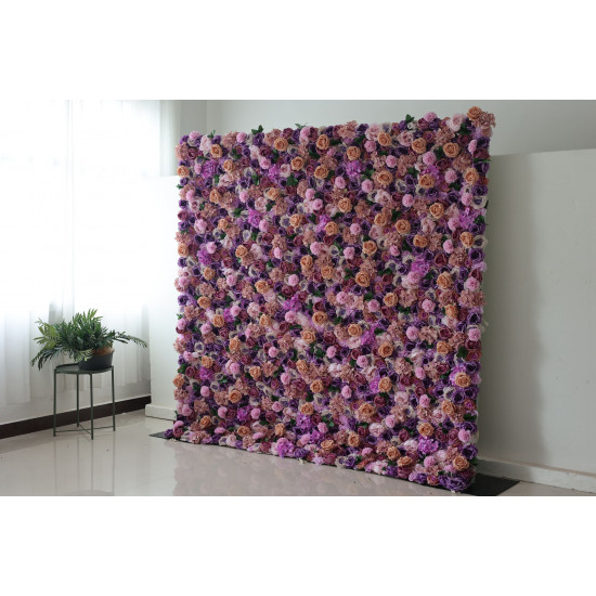 purple and pink roses and hydrangeas cloth roll up flower wall fabric hanging curtain plant wall event party wedding backdrop