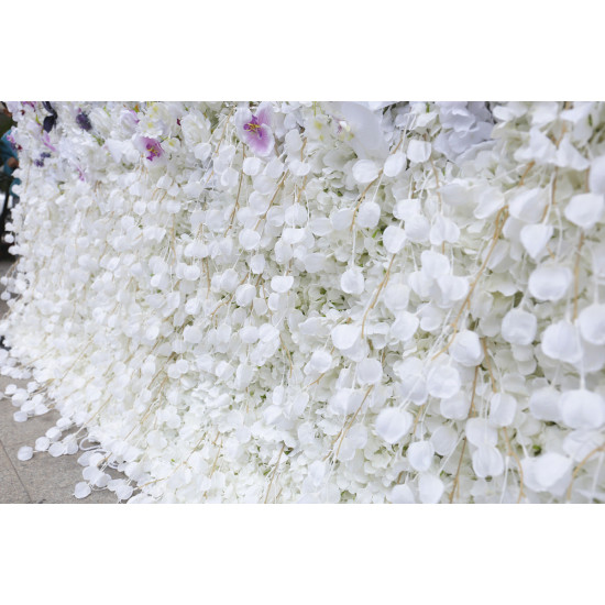 purple and white gradient artificial flower wall backdrop