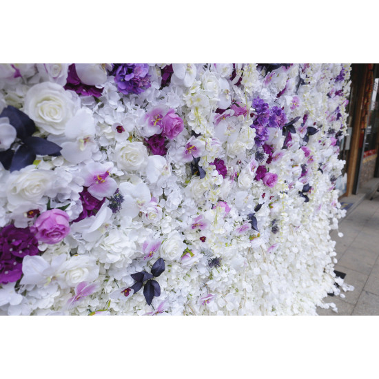 purple and white gradient artificial flower wall backdrop