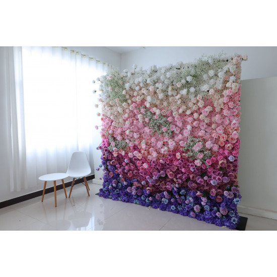 purple hydrangea and white rose cloth flower wall fabric rollin up reed pampas grass curtain floral wall wedding backdrop party event props