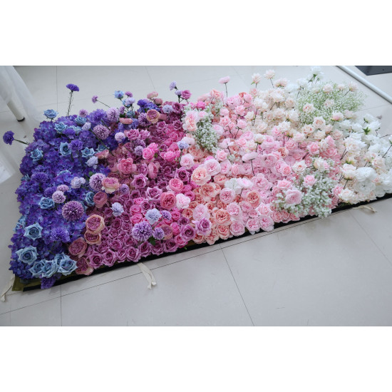 purple hydrangea and white rose cloth flower wall fabric rollin up reed pampas grass curtain floral wall wedding backdrop party event props