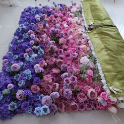 purple hydrangea and white rose cloth flower wall fabric rollin up reed pampas grass curtain floral wall wedding backdrop party event props